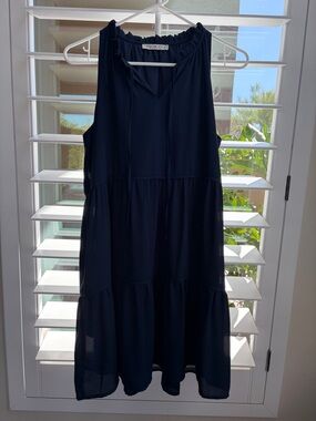 Joy Joy Navy Sleeveless Tiered Midi Dress